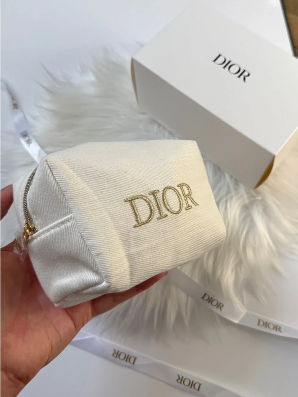 Dior Cream Canvas Mini Pouch Cosmetic Bag New in box - Picture 4 of 7